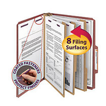 Smead; Classification Folders With SafeSHIELD; Coated Fasteners, 3 Dividers, Letter Size, 75% Recycled, Red, Box Of 10