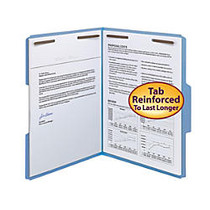 Smead; Color Reinforced Tab Fastener Folders, Letter Size, 1/3 Cut, Blue, Pack Of 50