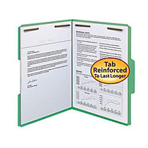 Smead; Color Reinforced Tab Fastener Folders, Letter Size, 1/3 Cut, Green, Pack Of 50