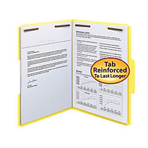 Smead; Color Reinforced Tab Fastener Folders, Letter Size, 1/3 Cut, Yellow, Pack Of 50