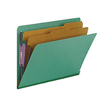 Smead; End-Tab 2-Divider Classification Folders With SafeSHIELD Fastener, 8 1/2 inch; x 11 inch;, 2 Divider, 2 Partition, 50% Recycled, Green, Pack Of 10