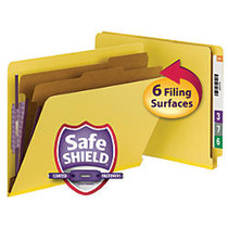 Smead; End-Tab 2-Divider Classification Folders With SafeSHIELD; Fasteners, 8 1/2 inch; x 11 inch;, 3 Divider, 50% Recycled, Yellow, Pack Of 10