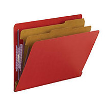 Smead; End-Tab 2-Divider Classification Folders, 8 1/2 inch; x 11 inch;, 2 Partition, 50% Recycled, Bright Red, Pack Of 10