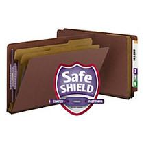 Smead; End-Tab Classification Folders With Dividers And SafeSHIELD; Coated Fasteners, 8 1/2 inch; x 14 inch;, 2 Divider, 2 Partition, 60% Recycled, Red, Pack Of 10