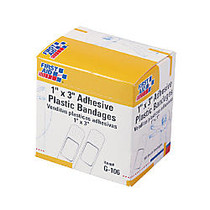 First Aid Plastic Adhesive Bandages,1 x 3, 100/Box