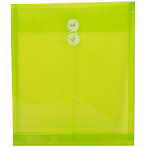 JAM Paper; Open-End Plastic Envelopes, Letter-Size, 9 3/4 inch; x 11 3/4 inch;, Lime Green, Pack Of 12