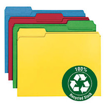 Smead; Color File Folders, Letter Size, 100% Recycled, Assorted Colors, Box Of 100