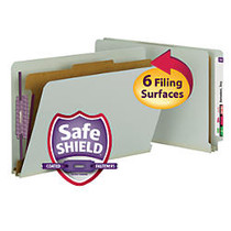 Smead; Full End-Tab Classification Folder With SafeSHIELD Fastener, 1 Divider, 4 Partitions, Straight Cut, Legal Size, 60% Recycled, Gray/Green