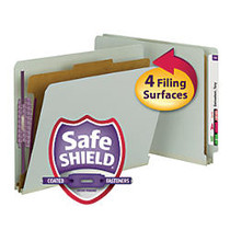 Smead; Full End-Tab Classification Folder With SafeSHIELD Fastener, 1 Divider, 4 Partitions, Straight Cut, Letter Size, 60% Recycled, Gray/Green
