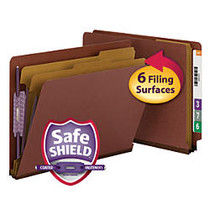 Smead; Full End-Tab Classification Folder With SafeSHIELD Fastener, 2 Dividers, 6 Partitions, Straight Cut, Letter Size, 60% Recycled, Red/Brown