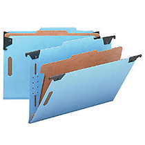 Smead; Hanging Pressboard Classification Folder With SafeSHIELD; Coated Paper Fastener, 1 Divider, Legal Size, 30% Recycled, Blue