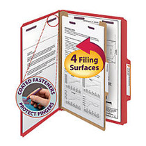 Smead; Pressboard Classification Folder With SafeSHIELD Fastener, 1 Divider, Legal Size, 50% Recycled, Bright Red