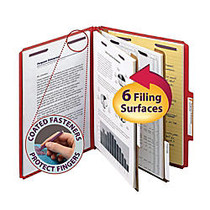 Smead; Pressboard Classification Folder With SafeSHIELD Fastener, 2 Dividers, Letter Size, 50% Recycled, Bright Red