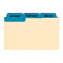 Oxford; Manila Card Guides With Laminate Tabs, Monthly, 3 inch; x 5 inch;, Manila; Blue Tabs