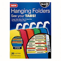 Find It; Tab-View Hanging File Folders, Letter Size, 70% Recycled, Assorted Colors, Pack Of 20