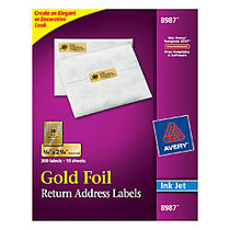 Avery; 8987 Gold Foil Inkjet Return Address Labels, 3/4 inch; x 2 1/4 inch;, Box of 300