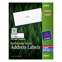 Avery; Easy Peel; EcoFriendly White Inkjet/Laser Address Labels, 1 inch; x 2 5/8 inch;, 100% Recycled, Pack Of 7,500