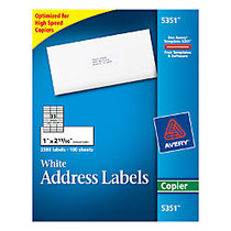 Avery; White Copier Address Labels, 1 inch; x 2 13/16 inch;, Box Of 3,300