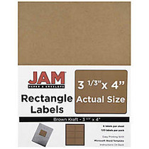 JAM Paper; Mailing Address Labels, 4 inch; x 3 5/16 inch;, Brown Kraft, Pack Of 120
