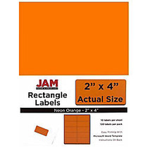 JAM Paper; Rectangular Mailing Address Labels, 2 inch; x 4 inch;, Neon Orange, Pack Of 120