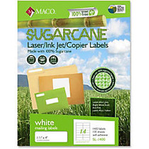 MACO Laser / Ink Jet File / Copier Sugarcane Address Labels - Permanent Adhesive - 1.33 inch; Width x 4 inch; Length - 14 / Sheet - Rectangle - Inkjet, Laser - White - 1400 / Box