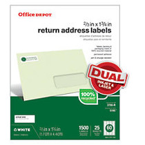 Office Wagon; Brand 100% Recycled Mailing Labels, Return Address, 2/3 inch; x 1 3/4 inch;, White, Box Of 1,500