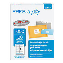 PRES-a-ply Standard Shipping Label - Permanent Adhesive - 2 inch; Width x 4 inch; Length - Rectangle - Laser - White - 1000 / Box