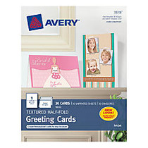 Avery; Half-Fold Textured Greeting Cards, 5 1/2 inch; x 8 1/2 inch;, White, Box Of 30