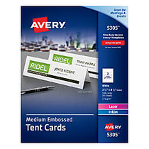 Avery; Inkjet And Laser Embossed Medium Tent Cards, 2 1/2 inch; x 8 1/2 inch;, White, Box Of 100