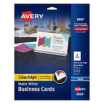Avery; Inkjet Clean-Edge Business Cards, 2 inch; x 3 1/2 inch;, White Matte, Pack Of 160