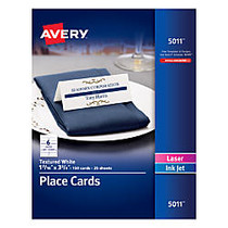 Avery; Textured Inkjet/Laser Place Cards, Perforated, 1 7/16 inch; x 3 3/4 inch;, White, Pack Of 150
