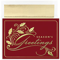 Great Papers! Holiday Greeting Cards With Envelopes, 7 7/8 inch; x 5 5/8 inch;, Season's Greetings Holly, Pack Of 16