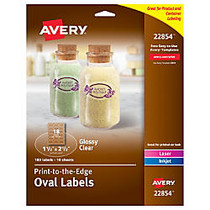 Avery; Easy Peel; Print-To-The-Edge Glossy Oval Labels, 1 1/2 inch; x 2 1/2 inch;, Glossy Clear, Pack Of 180