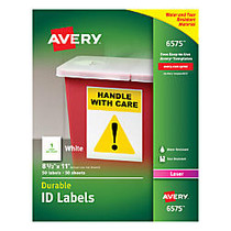 Avery; Permanent Durable ID Labels, 8 1/2 inch; x 11 inch;, White, Pack Of 50