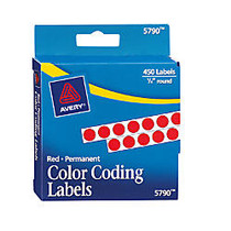 Avery; Permanent Round Color-Coding Labels, 1/4 inch; Diameter, Red, Pack Of 450