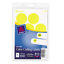 Avery; Removable Round Color-Coding Labels, 1 1/4 inch; Diameter, Yellow Glow, Pack Of 400