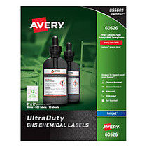 Avery; UltraDuty GHS Chemical Labels For Pigment-Based Inkjet Printers, 2 inch; x 2 inch;, White, Pack Of 600