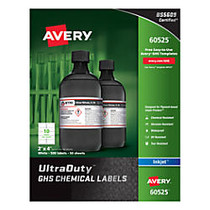 Avery; UltraDuty GHS Chemical Labels For Pigment-Based Inkjet Printers, 2 inch; x 4 inch;, White, Pack Of 500