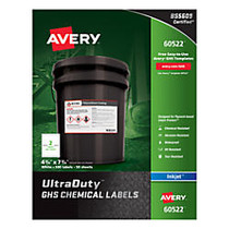 Avery; UltraDuty GHS Chemical Labels For Pigment-Based Inkjet Printers, 4 3/4 inch; x 7 3/4 inch;, White, Pack Of 100