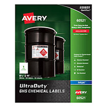 Avery; UltraDuty GHS Chemical Labels For Pigment-Based Inkjet Printers, 8 1/2 inch; x 11 inch;, White, Pack Of 50