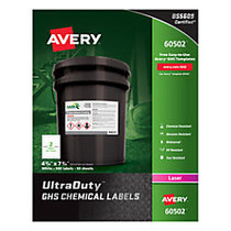 Avery; UltraDuty&trade; GHS Chemical Labels, 4 3/4 inch; x 7 3/4 inch;, White, Box Of 100