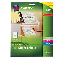 Avery; White Removable Rectangular Labels, 8 1/2 inch; x 11 inch;, Pack Of 10