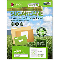 MACO Laser / Ink Jet File / Copier Sugarcane File Folder Labels - Permanent Adhesive - 0.67 inch; Width x 3.44 inch; Length - 30 / Sheet - Rectangle - Laser, Inkjet - White - 750 / Pack