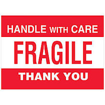 Tape Logic; Preprinted Pallet Protection Labels, 6 inch; x 4 inch;,  inch;Handle With Care / Fragile / Thank You, inch; Red/White, Roll Of 500