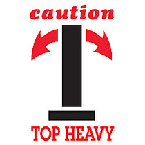 Tape Logic; Preprinted Shipping Labels,  inch;Caution Top Heavy inch; Arrow, 4 inch; x 6 inch;, Black/Red/White, Roll Of 500