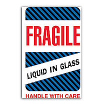 Tape Logic; Preprinted Shipping Labels,  inch;Fragile Liquid In Glass Handle With Care inch;, 4 inch; x 6 inch;, Red/White, Roll Of 500