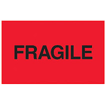 Tape Logic; Preprinted Shipping Labels,  inch;Fragile inch;, 3 inch; x 5 inch;, Fluorescent Red, Roll Of 500