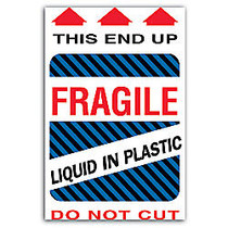 Tape Logic; Preprinted Shipping Labels,  inch;This End Up Liquid In Plastic Fragile inch;, 4 inch; x 6 inch;, Red/White, Roll Of 500