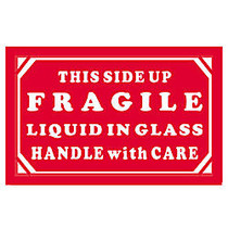 Tape Logic; Preprinted Shipping Labels,  inch;This Side Up Fragile Liquid In Glass inch;, 3 inch; x 5 inch;, Red/White, 500 Per Roll
