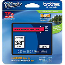 Brother Black on Red Label Tape - 0.35 inch; Width x 26.25 ft Length - Thermal Transfer - Black, Red - 1 Each